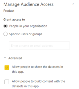 Képernyőkép a Célközönség-hozzáférés kezelése panel Speciális beállításairól.