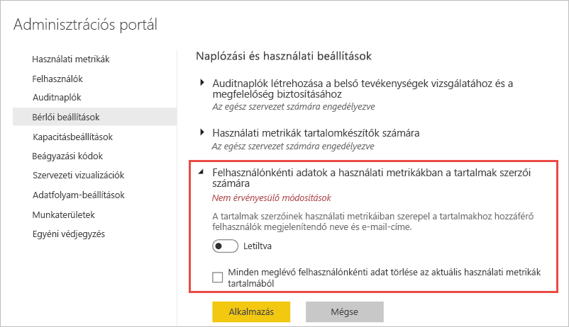 Képernyőkép a felhasználónkénti metrikák letiltásáról.