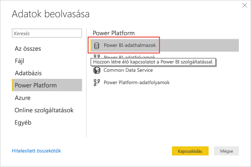 Képernyőkép a Power BI szemantikai modellek adatainak lekéréséről.