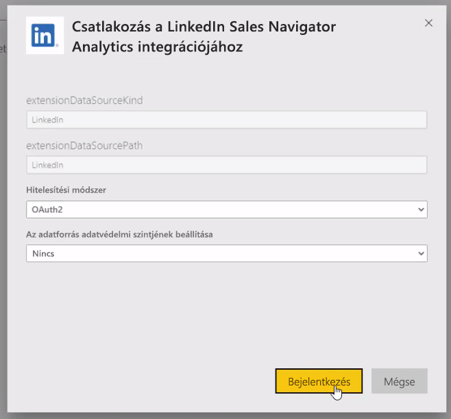 Screenshot shows a dialog where you can sign in to connect to LinkedIn.