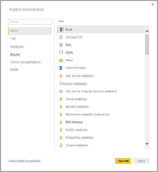 Screenshot shows the Get Data dialog with All and Excel selected.