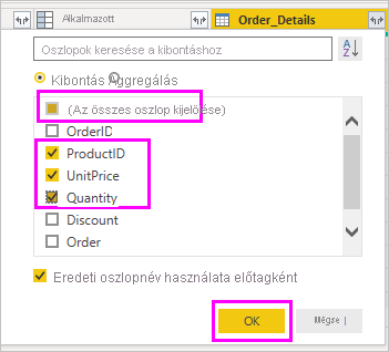 Screenshot that highlights the ProductID, UnitPrice, and Quantity columns.