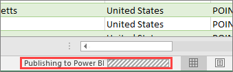 Képernyőkép a Power BI-ban való közzététel állapotsoráról.