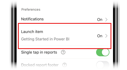 Képernyőkép a Launch item indication in app settings (Elem indítása) beállításról.