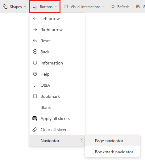 Screenshot showing Add a button control in the Power BI service.