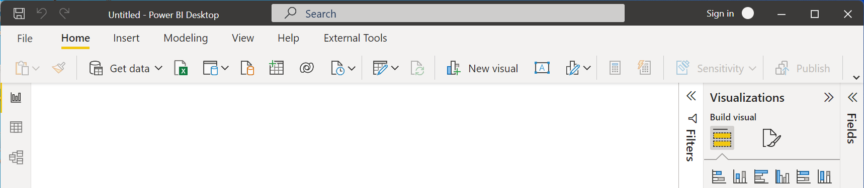 Screenshot of the Power BI Desktop window, which shows the improved search bar.