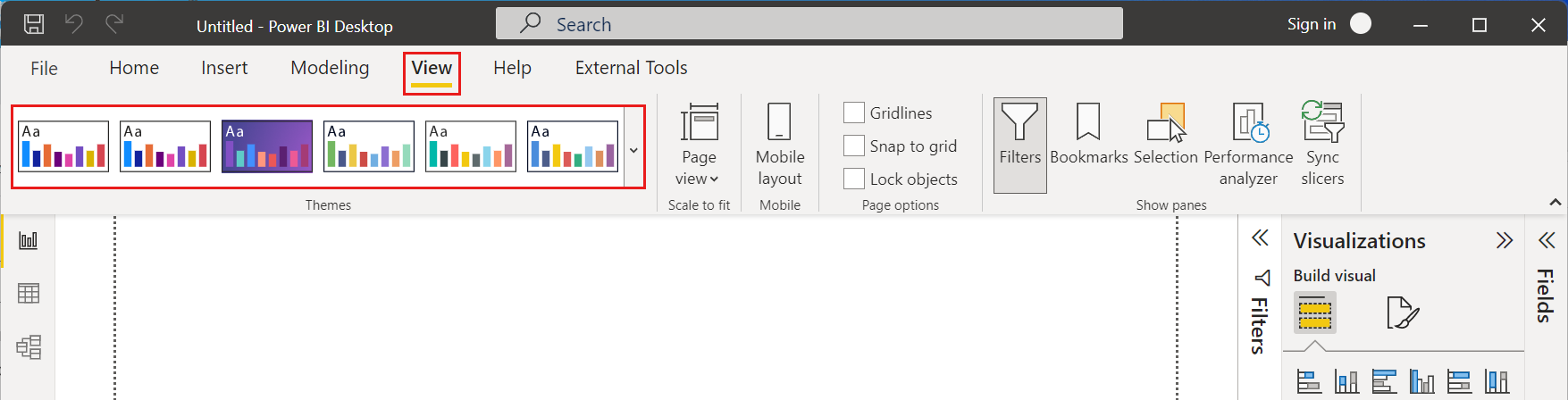 Screenshot showing the new themes gallery.