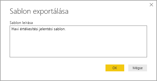 Screenshot of the Export template description dialog.