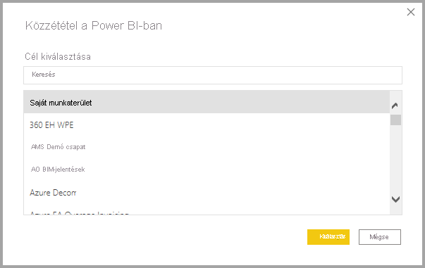Képernyőkép a Közzététel a Power BI-ban párbeszédpanelről.