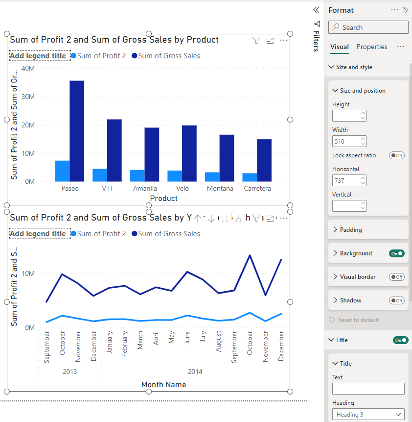 Screenshot showing formatting more than one visual at a time.