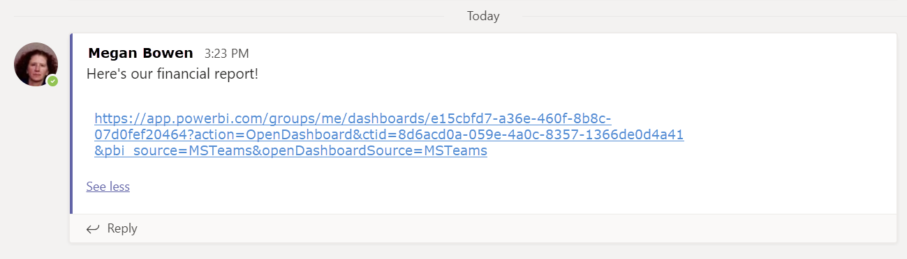 Képernyőkép egy példa bejegyzésről a Microsoft Teamsben.