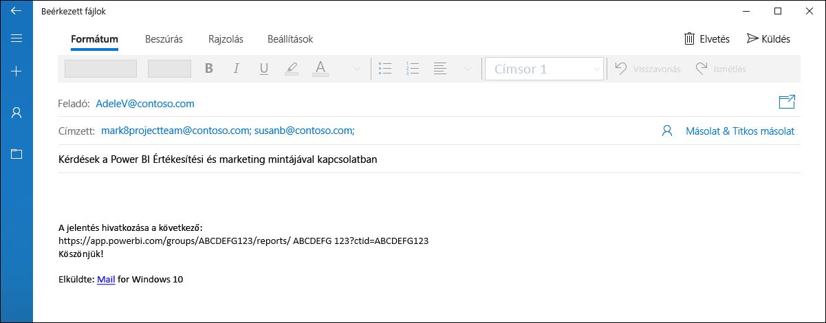 Screenshot of an Inbox with sample contact information.