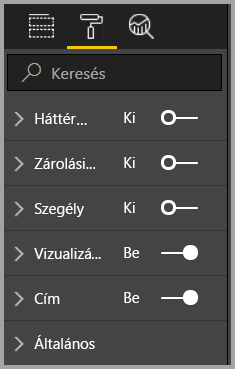 Képernyőkép a formázási panel általános és vizualizációs formázási beállításairól.