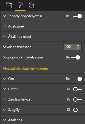 Képernyőkép a Power BI-vizualizációk panelről, amelyen az új Súgó gomb engedélyezése lehetőség látható.