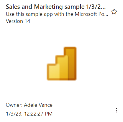 Képernyőkép a Sales and Marketing alkalmazáskártyáról a tulajdonos nevével, dátumával és idejével.