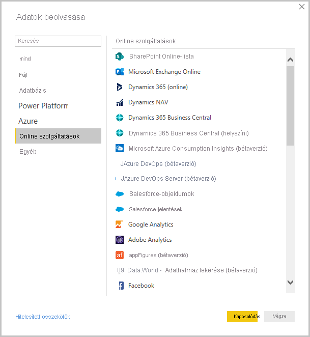 Screenshot of Power BI Desktop showing the Get Data dialog box.