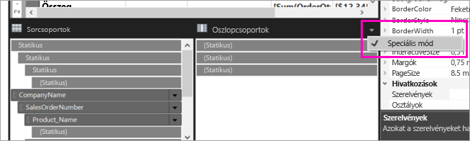 Képernyőkép a Speciális mód kiválasztásáról.