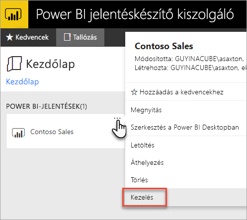 Select Manage from the Power BI report context menu