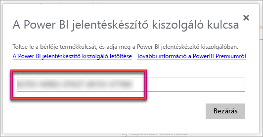 Screenshot of Power BI Report Server product key.