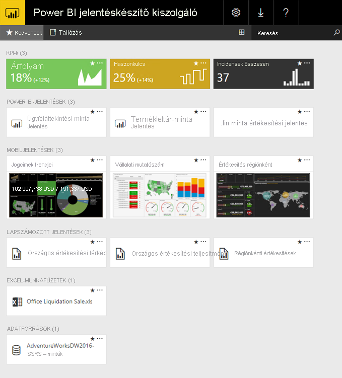 Screenshot shows the Power B I Report Server web portal.