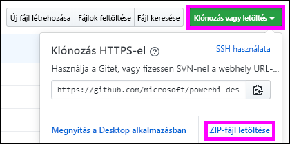 Képernyőkép a PBIX-mintafájl letöltéséről.