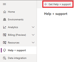 Képernyőkép a Súgó + támogatási oldalról, amelyen látható, hogy hol válassza a Súgó + támogatás kérése lehetőséget.