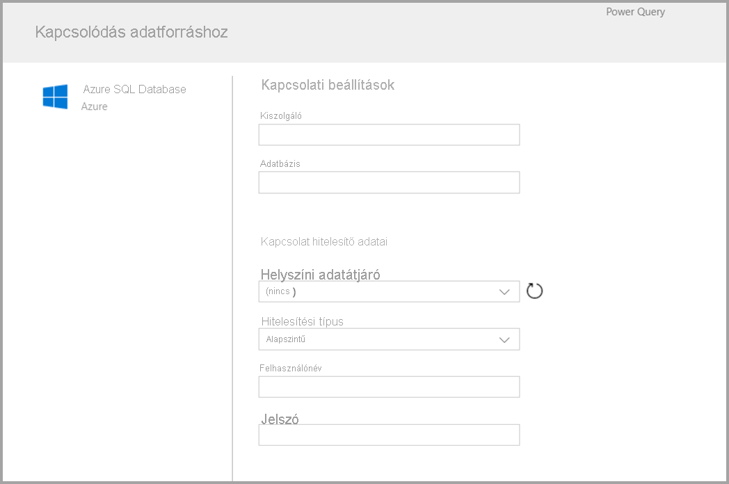 Screenshot of the form displayed after you choose Azure SQL as a connector.