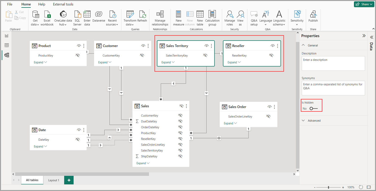 Screenshot highlighting changing the Storage mode on multiple tables.