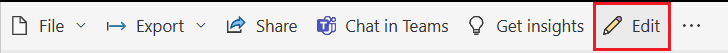 Screenshot that shows how to select Edit to modify the report in the Power BI service.