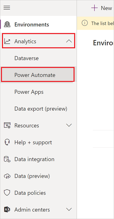 A Power Automate-elemzések megtekintésére vonatkozó lépések képernyőképe