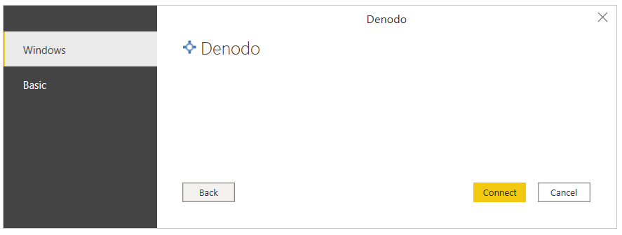 Denodo Windows-hitelesítés a Power BI Desktopban.