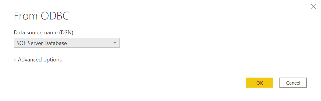 ODBC-kapcsolatszerkesztő a Power Query Desktopban.
