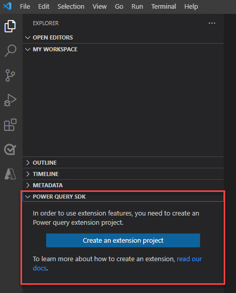 Hozzon létre egy új bővítményprojekt gombot a Visual Studio Code-ban.