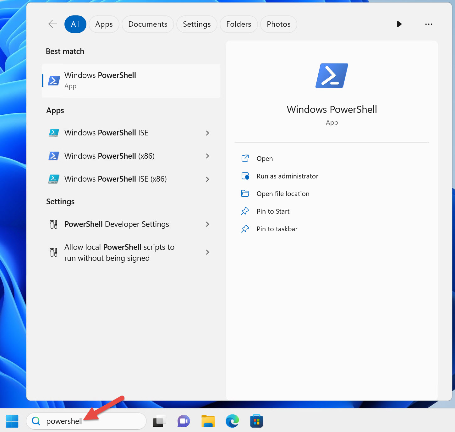 1–1. ábra – A PowerShell keresése.