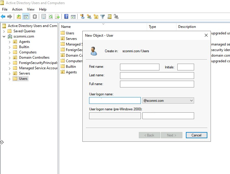 Képernyőkép az Active Directory-felhasználókról.