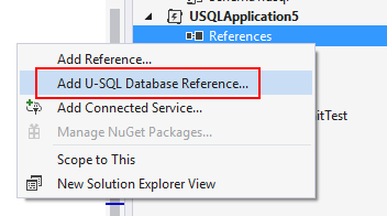 Data Lake Tools for Visual Studio – adatbázisprojekt-referencia hozzáadása