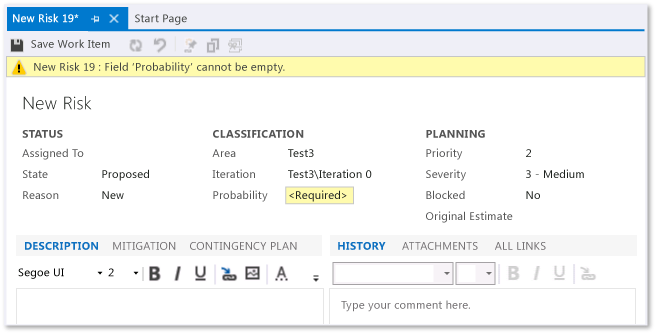 Risk work item form