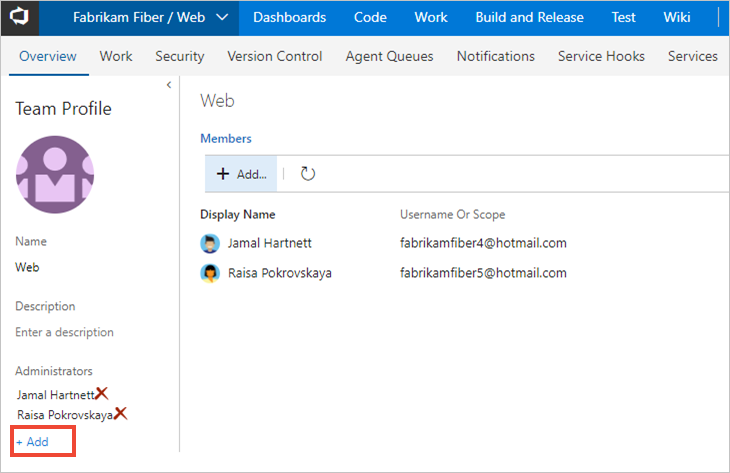 Screenshot of Open team administrator context.