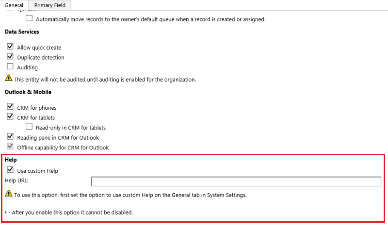 Entitás szintű egyéni súgó a Dynamics CRM rendszerben