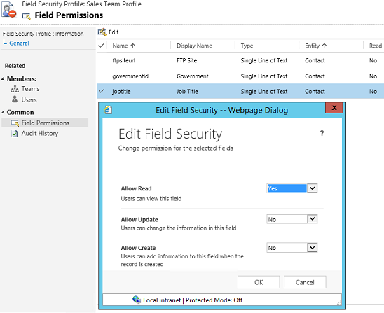 A Dynamics CRM Mezőbiztonsági űrlap szerkesztése