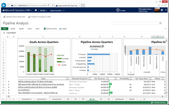 Dynamics 365 Excel-sablonok