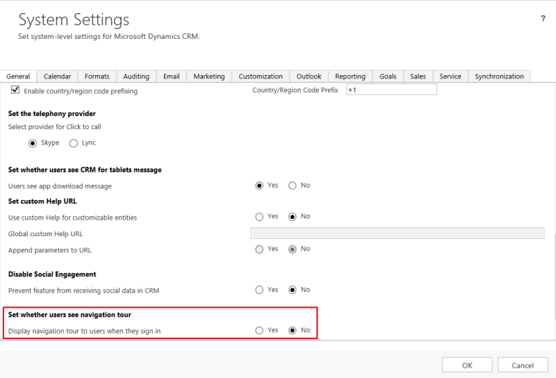 Disable navigation tour in Dynamics CRM