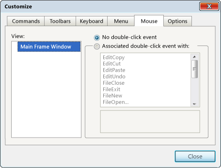 Mouse tab in the Customize dialog box