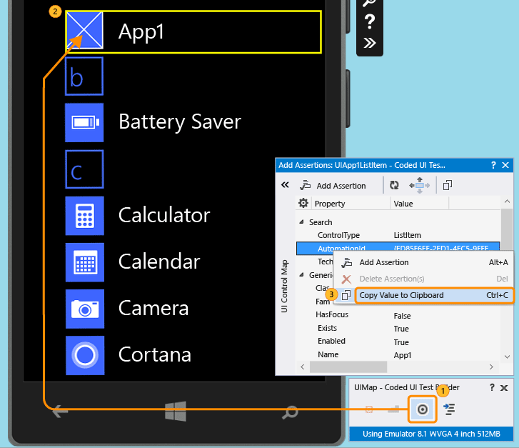 Copy the app's AutomationId value