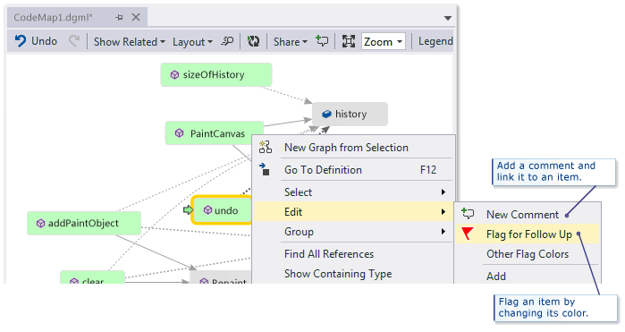 CodeMapStoryboardPaint12 Code map - Comment and flag items for followup