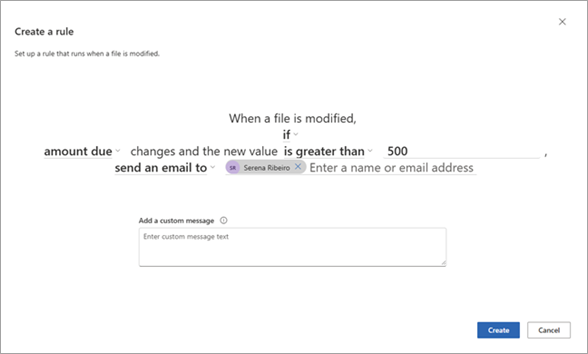 Screenshot of the Create a rule page showing the generated rule.