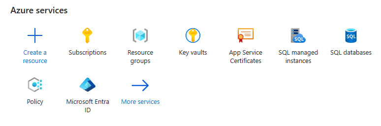 Képernyőkép az Azure-szolgáltatások panelről.
