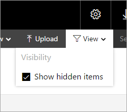 Screenshot of the View list with the Show hidden items option selected.