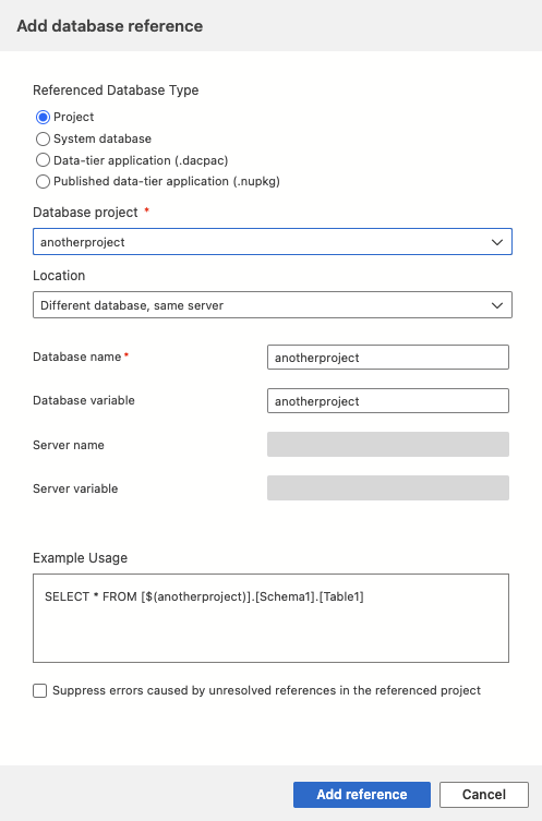 Képernyőkép a Visual Studio Code referenciák hozzáadásának párbeszédpaneléről.