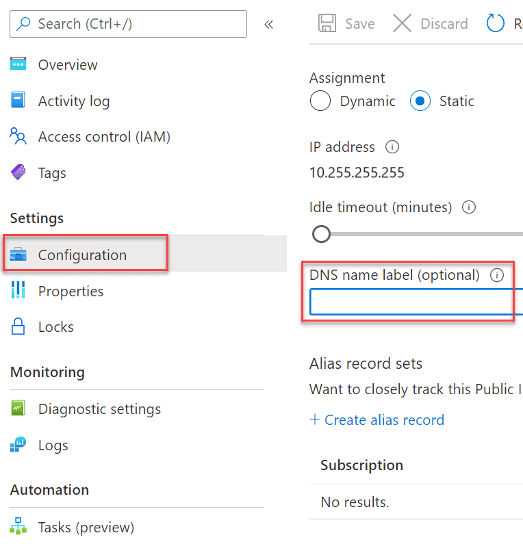 Képernyőkép a DNS címkéről.